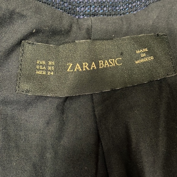 Zara Basic Long Tweed Textured Peacoat Navy Size XS - Picture 6 of 9